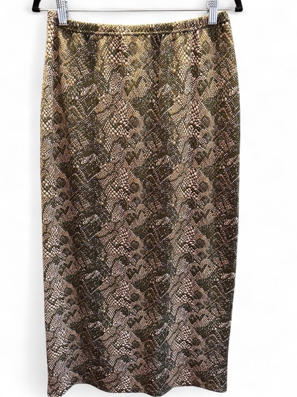 Vintage Rafael Green and Beige Snake Print Max Skirt Size L Polyester